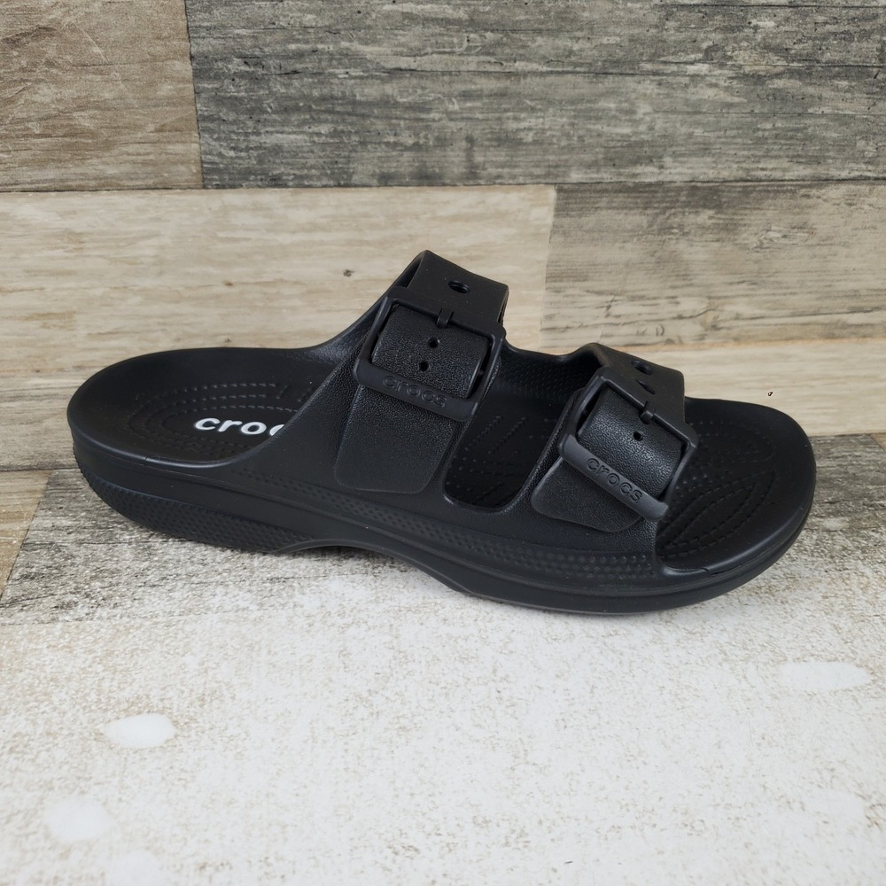 Crocs Saturday Mens Slide Sandals Sz 7 Black Classic Two Adjustable Straps
